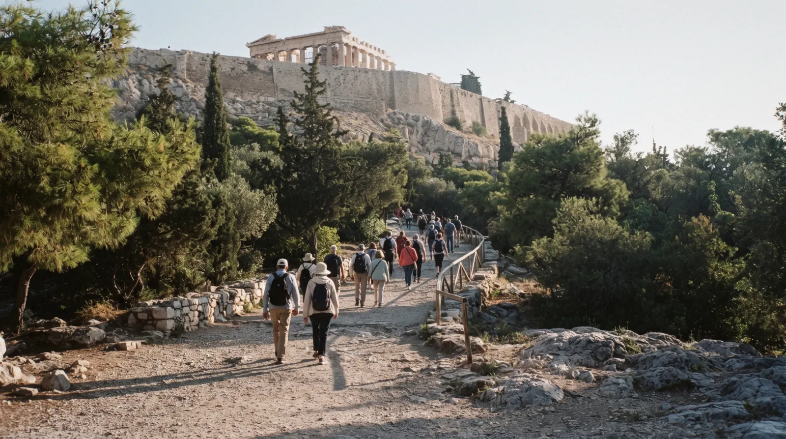 The path up to the Acropolis south entrance at 08:00, Athens in one day, Greece