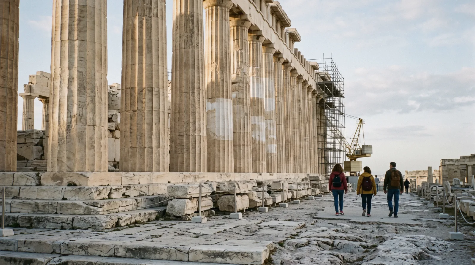 Low morning light on the Doric columns of the Parthenon on the Acropolis in Athens, Greece