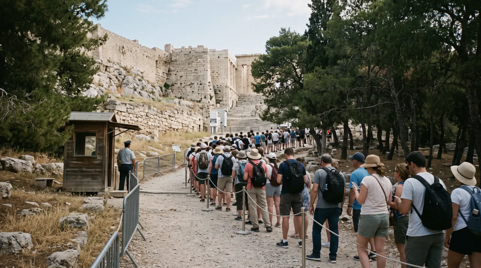 A morning queue at an Athens attraction entrance, Athens attractions tickets