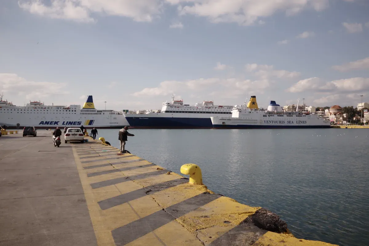 Ferries at the quays of Piraeus, where a seamen's strike strands an Athens island day trip, Greece